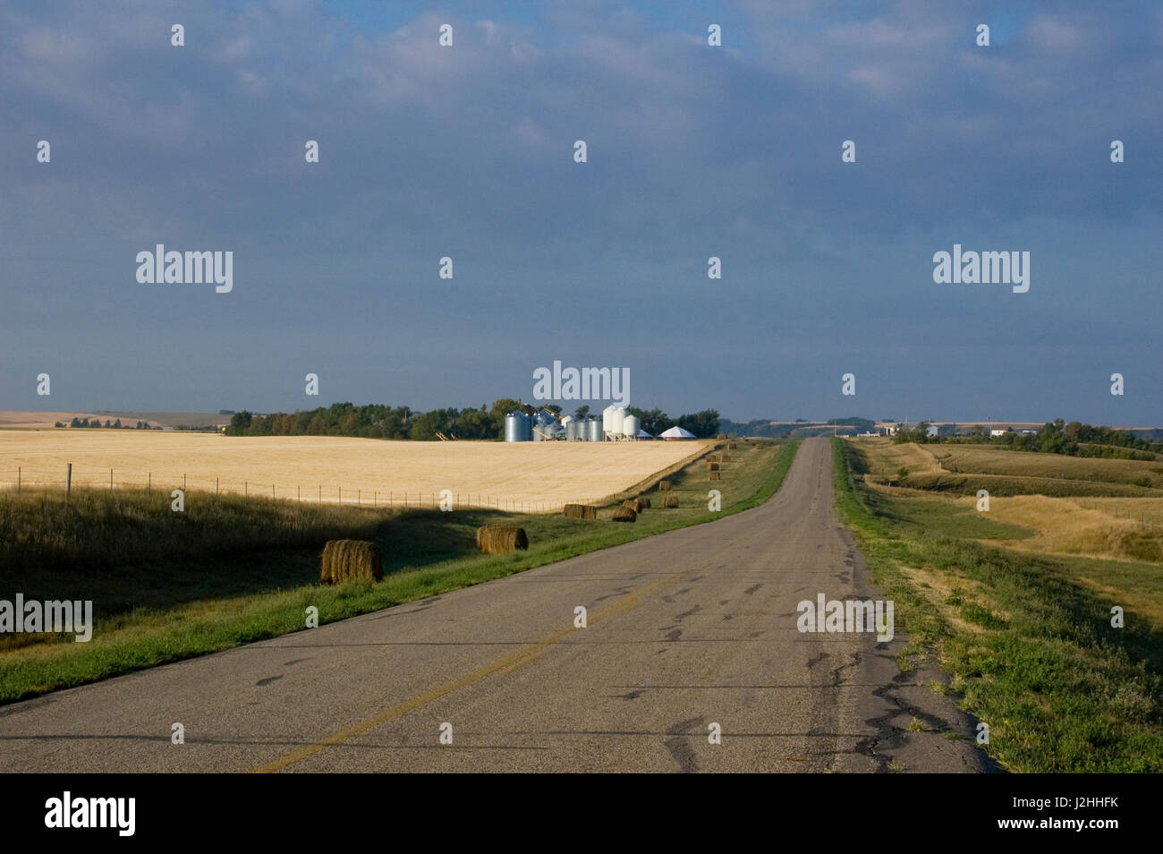 Highway leading through the farmlands of the Three Affiliated Tribes (Mandan Hidatsa Arikara) on