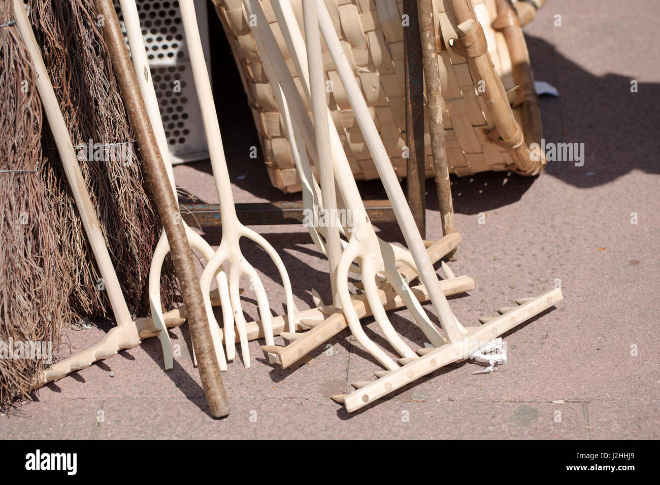 Wooden garden tools Stock Photo Alamy