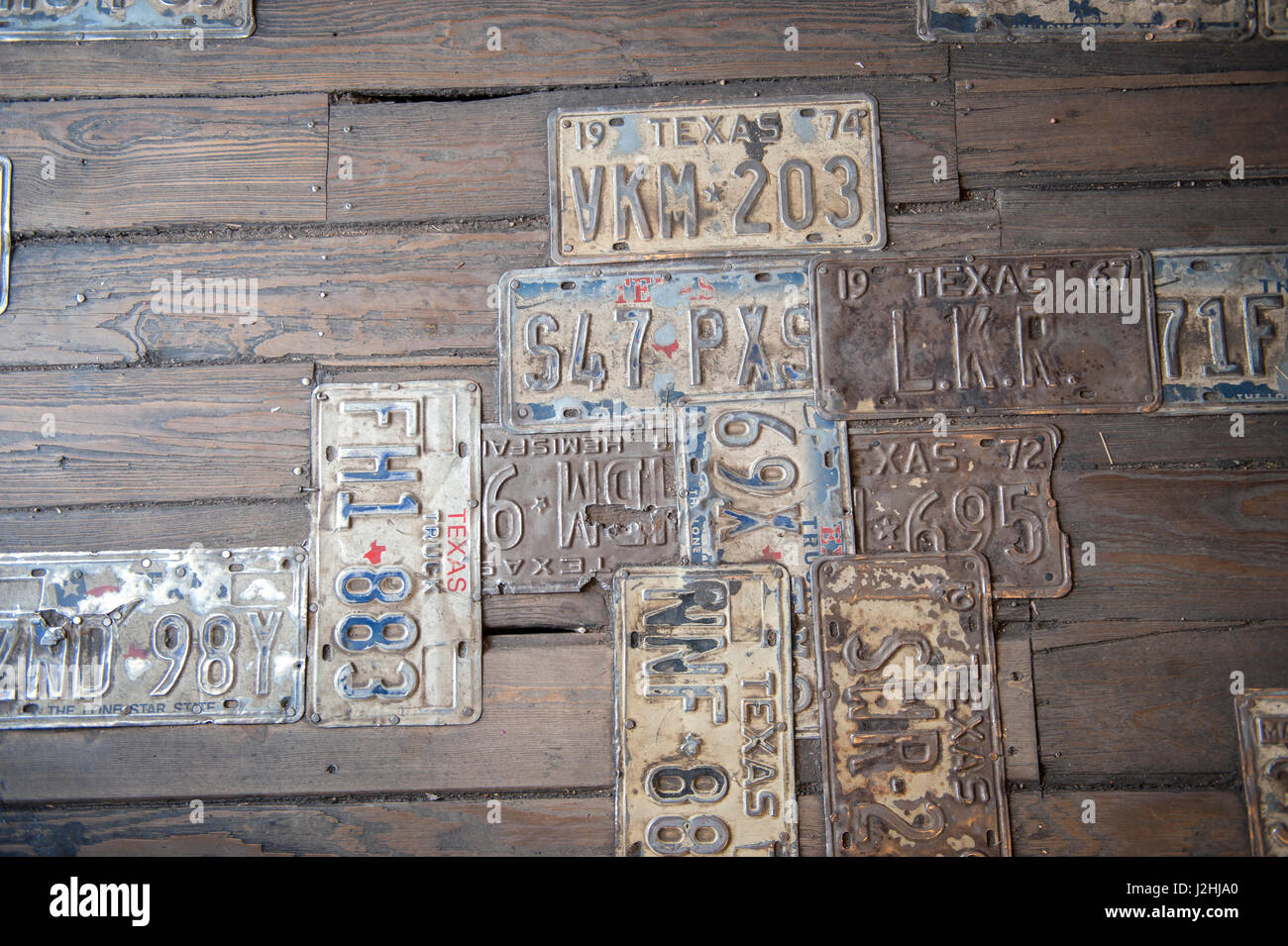 Texas license plates, wall art, Gruene Hall, Gruene, Texas, Usa (Editorial Use Only) Stock Photo