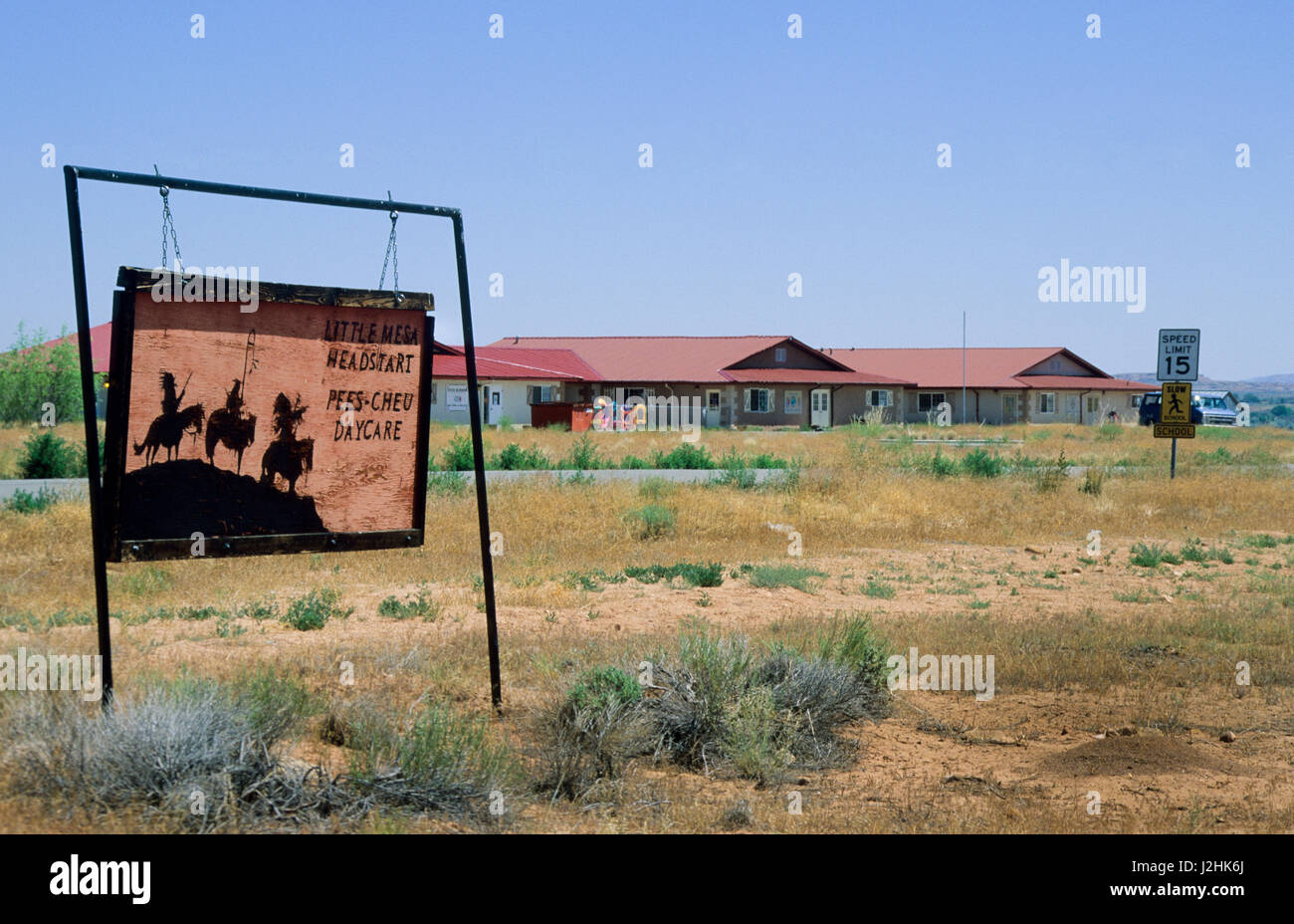 Headstart school building on the Uintah and Ouray Reservation, Fort Duchesne Utah. Stock Photo