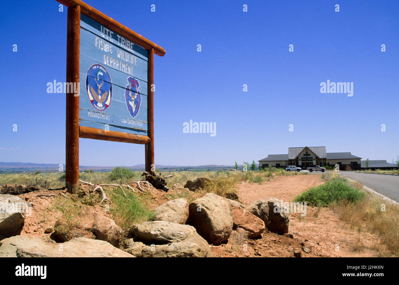 Ute Tribe Fish and Wildlife Department sign and office buildings