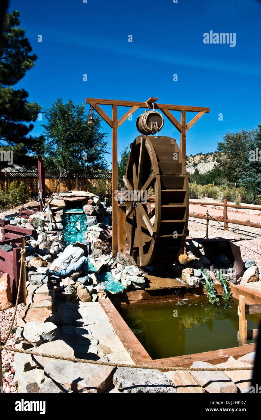 USA, Utah, Long Valley, Orderville, Old City Rock mine and water wheel