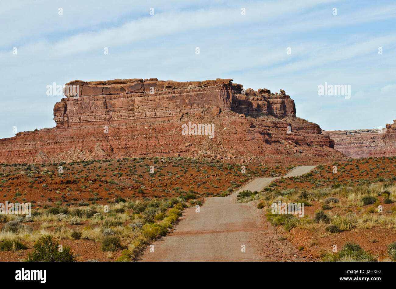 USA, Utah, Monticello, Roadway through Valley of the Gods, BLM Lands Stock Photo