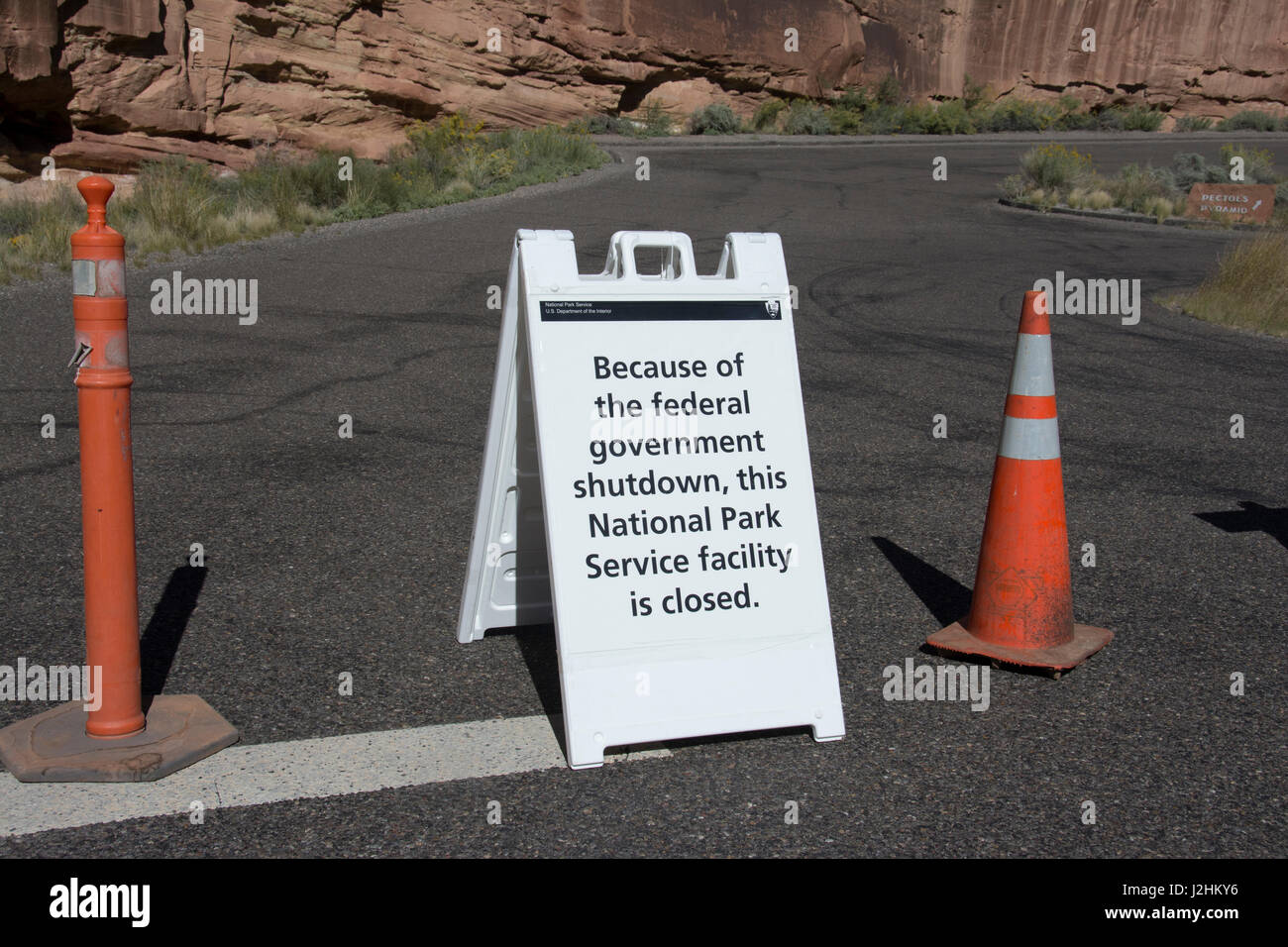 Government Shutdown sign at Capitol Reef National Park, Utah Stock