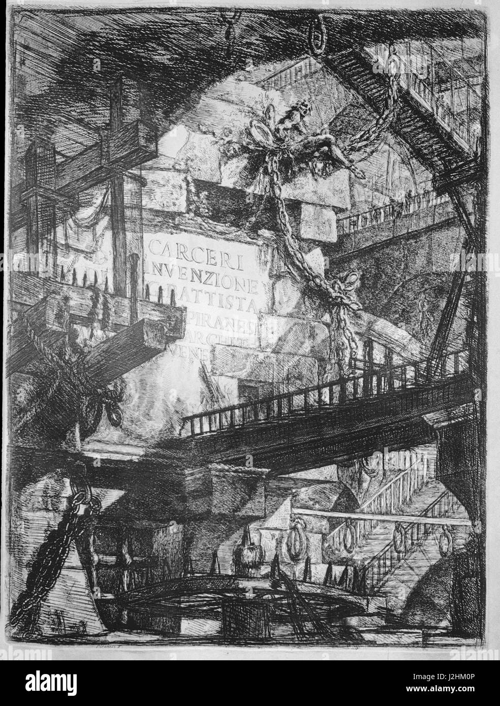 The Imaginary Prisons (Carceri d'invenzione), second version of the series of engravings by Giovanni Battista Piranesi, published in 1761.  Plate I: Title Plate  Private collection Stock Photo