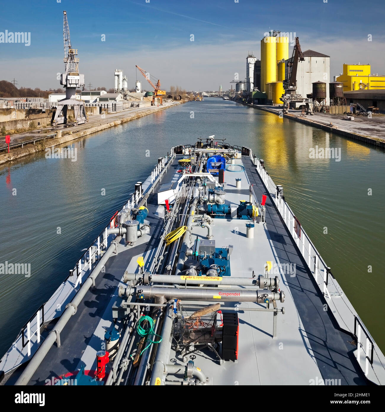 Cargo ship on the Datteln-Hamm Canal in city port, Hamm, Ruhr district, North Rhine-Westphalia, Germany Stock Photo