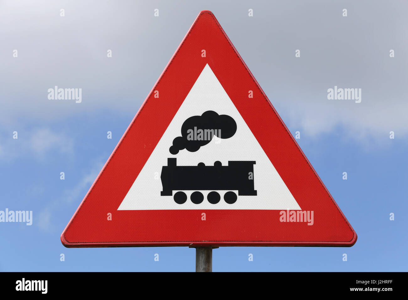 Dutch Road Sign Level Crossing Without Barrier Or Gates Ahead Stock Photo Alamy