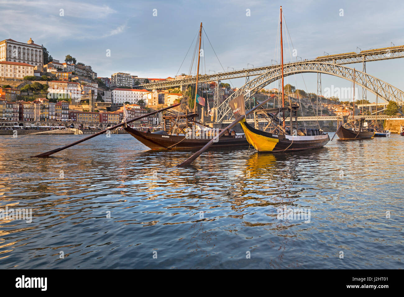Rabelo boats, port wine boats, Rio Douro, Douro River, Porto, Porto, Portugal, Europe Stock Photo