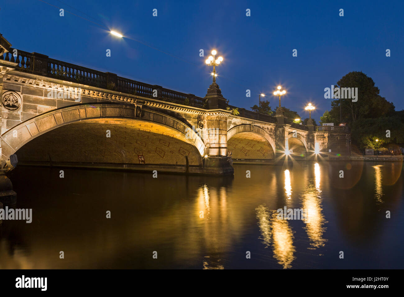 Lombardsbridge at Hamburg Inner Alster at night, Hamburg, Germany, Europe Stock Photo