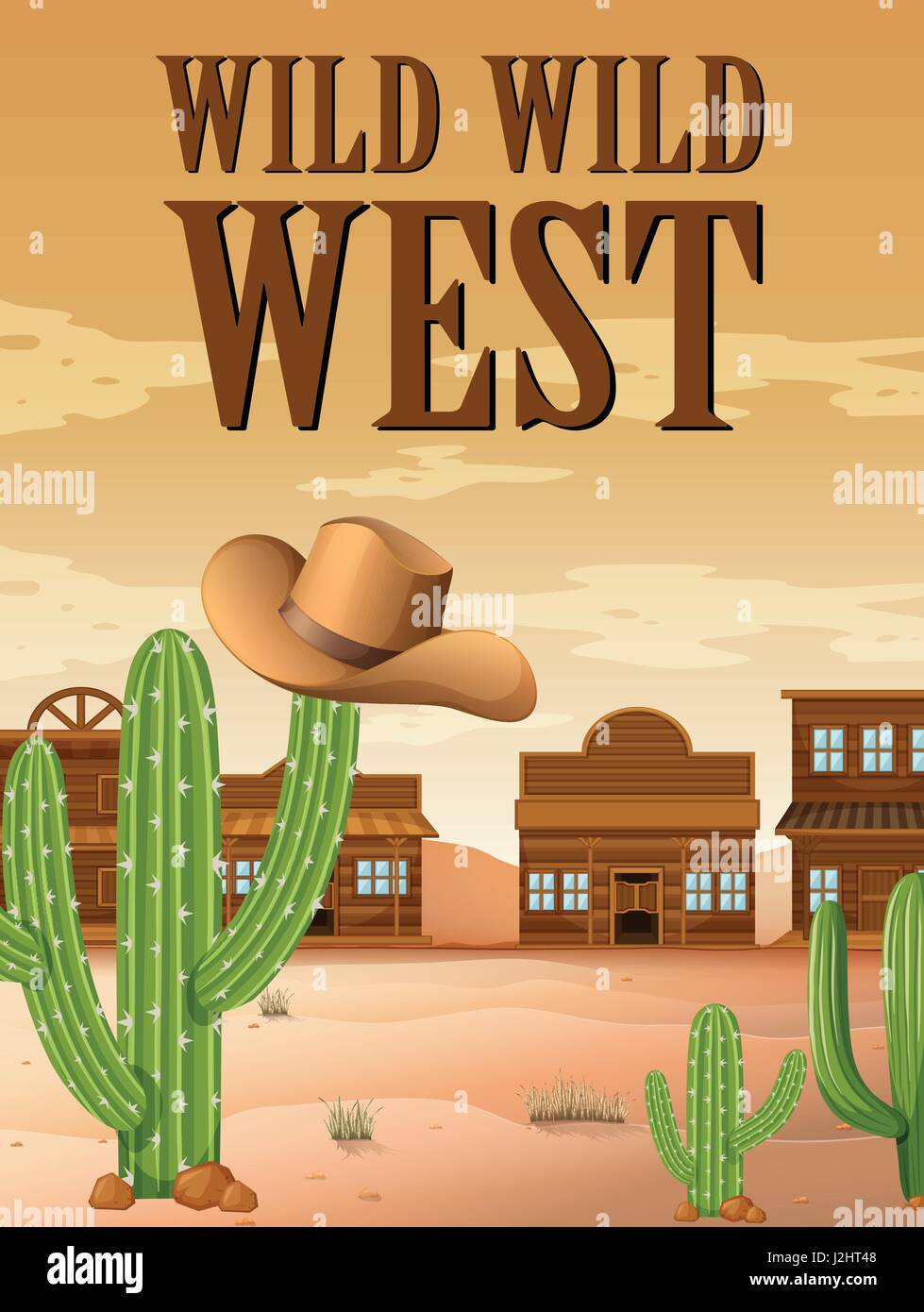 Wild west poster with buildings in desert illustration Stock Vector ...
