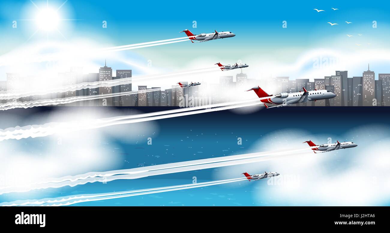 Many airplanes flying in sky illustration Stock Vector Image & Art - Alamy