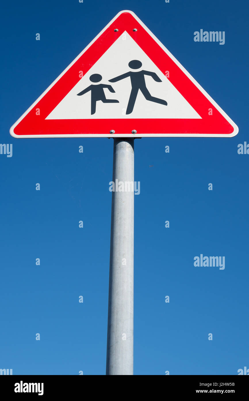 German road sign: children crossing Stock Photo