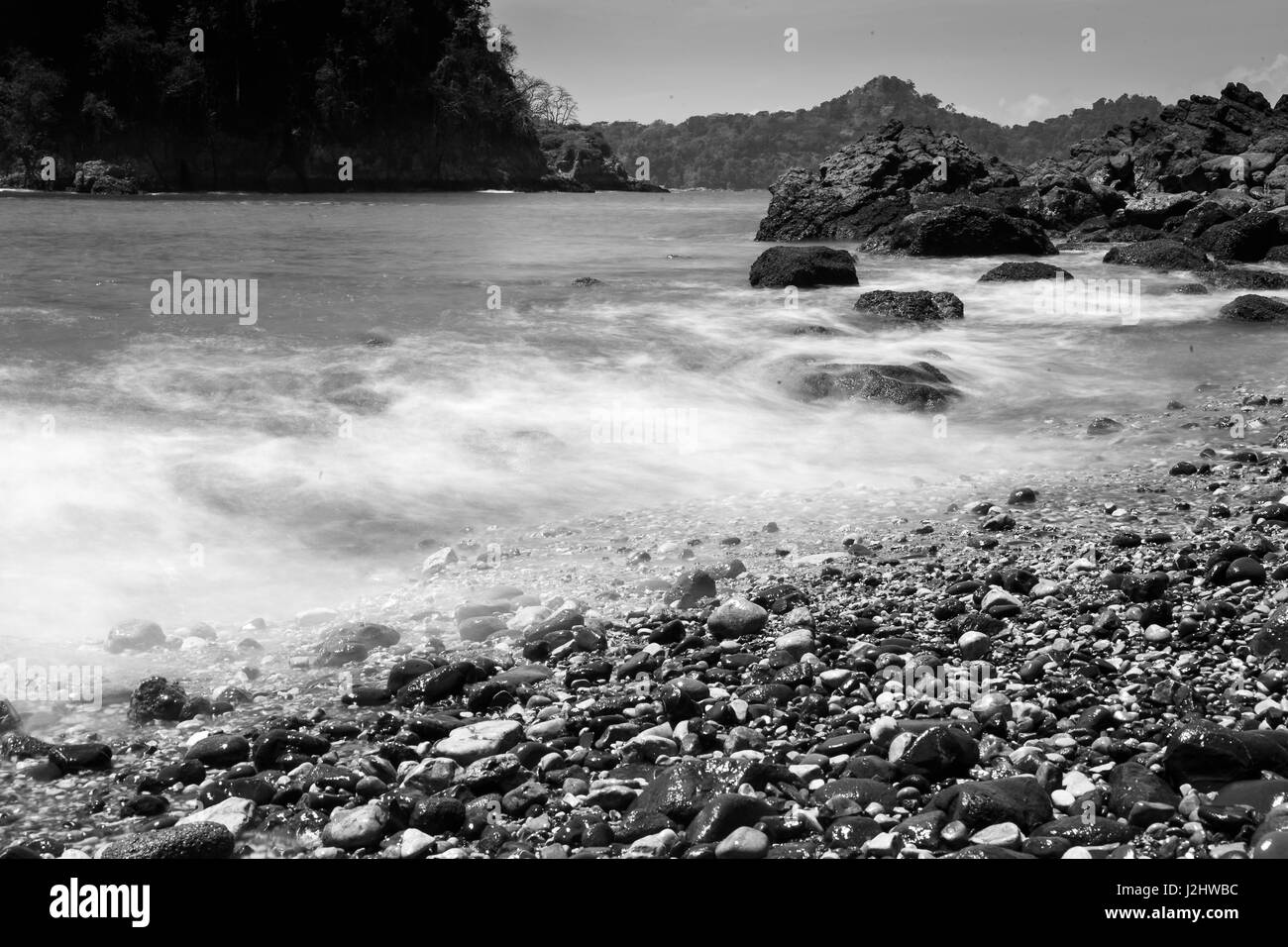 Long exposure shot of rocky coast Stock Photo