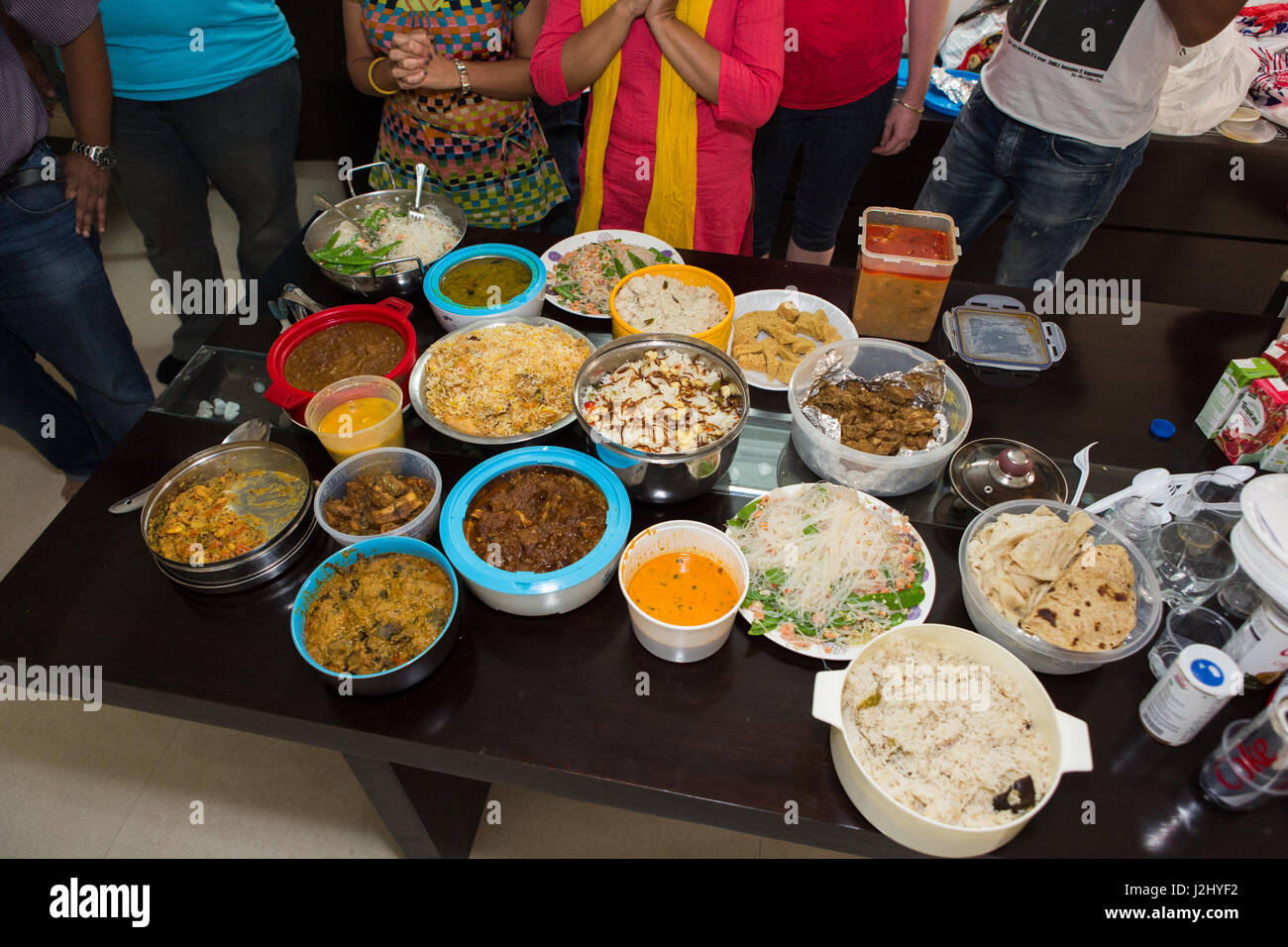 Potluck consisting of miscellaneous Indian dishes on a table Stock Photo Alamy