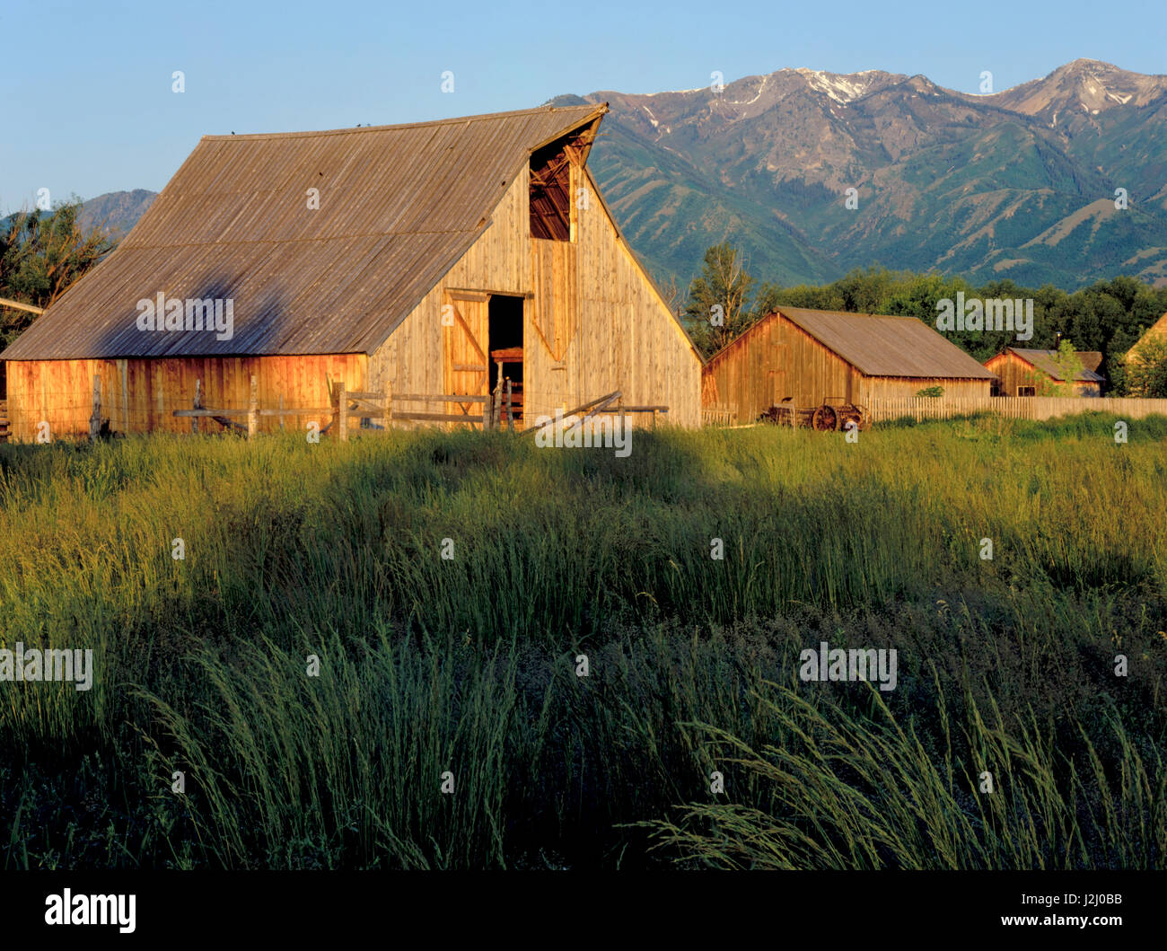 Utah. USA. Buildings of the Ronald Jensen Historical Farm below the