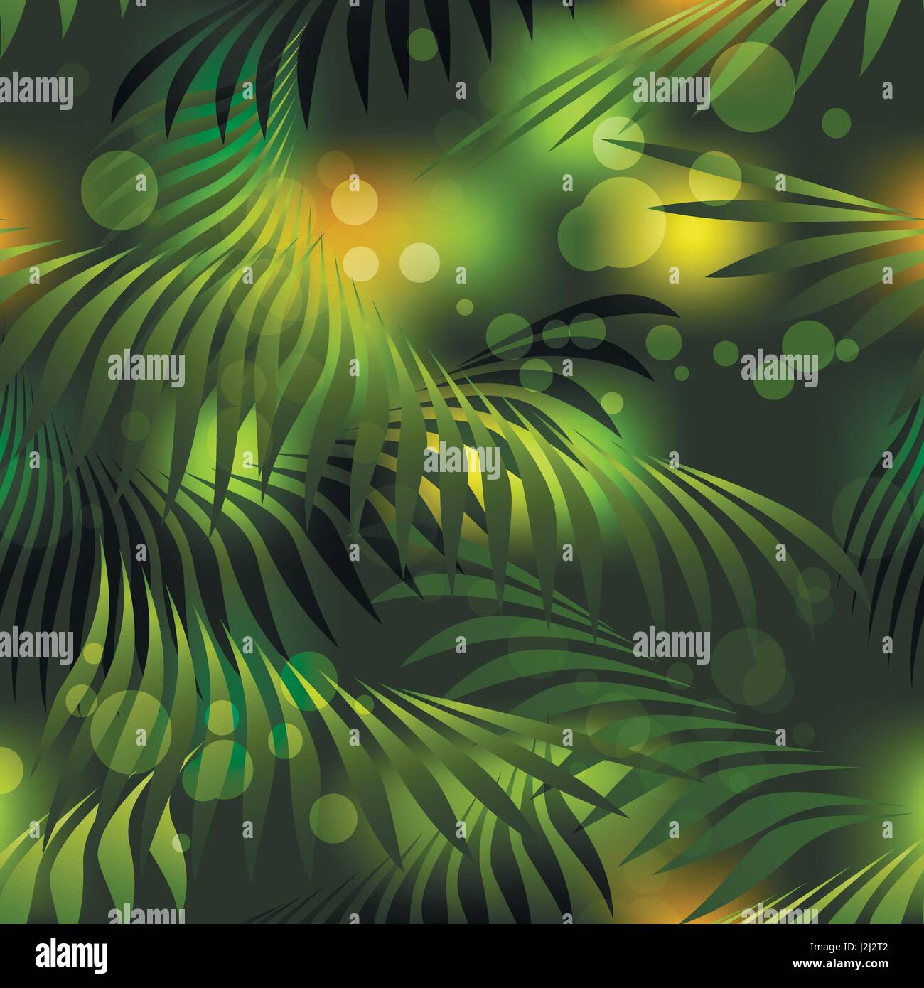 Seamless pattern with tropiocal palm leaves in dark. Vector illustration. Stock Vector