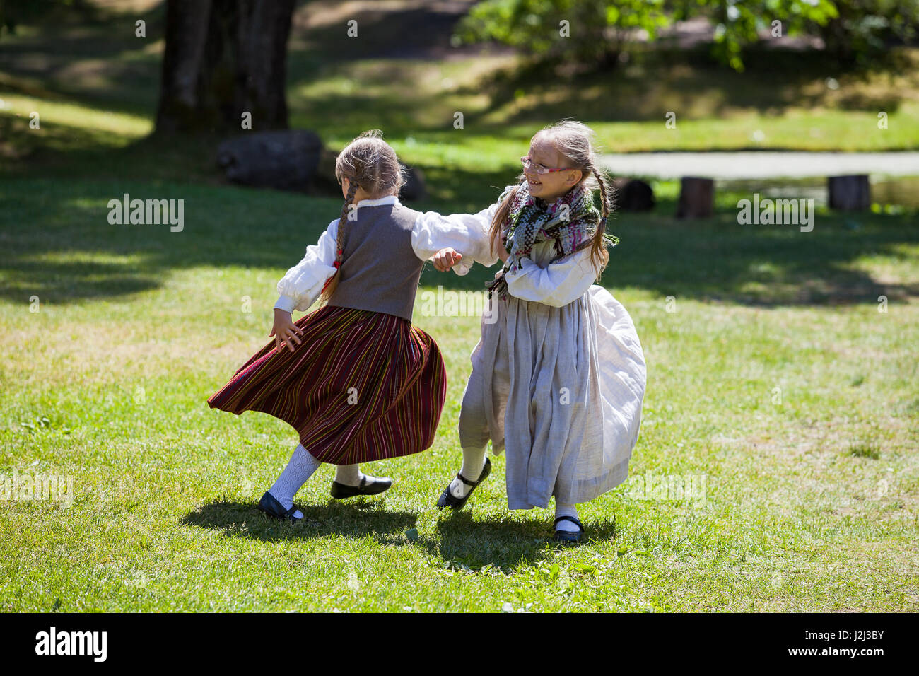 RIGA, LATVIA - 12 JUN 2016: Latvian dancers - small girls in national ...