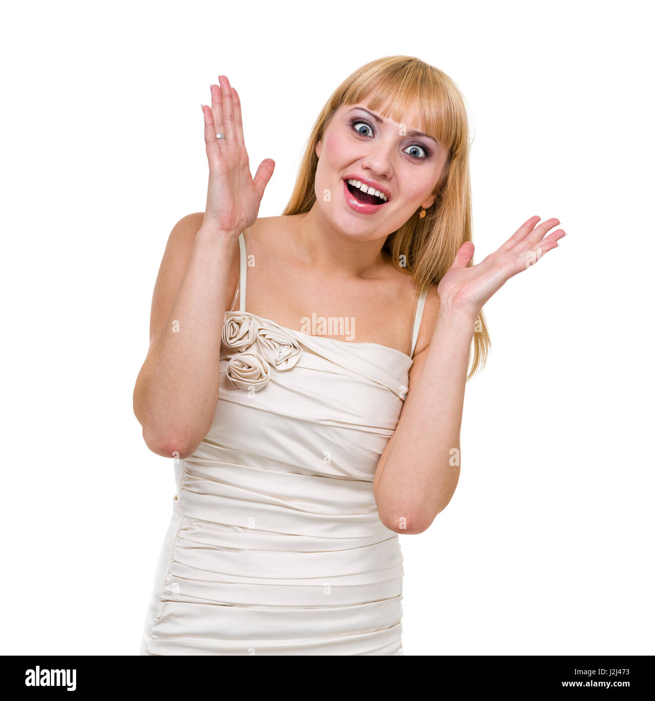 Closeup portrait of surprised young lady isolated on white Stock Photo ...