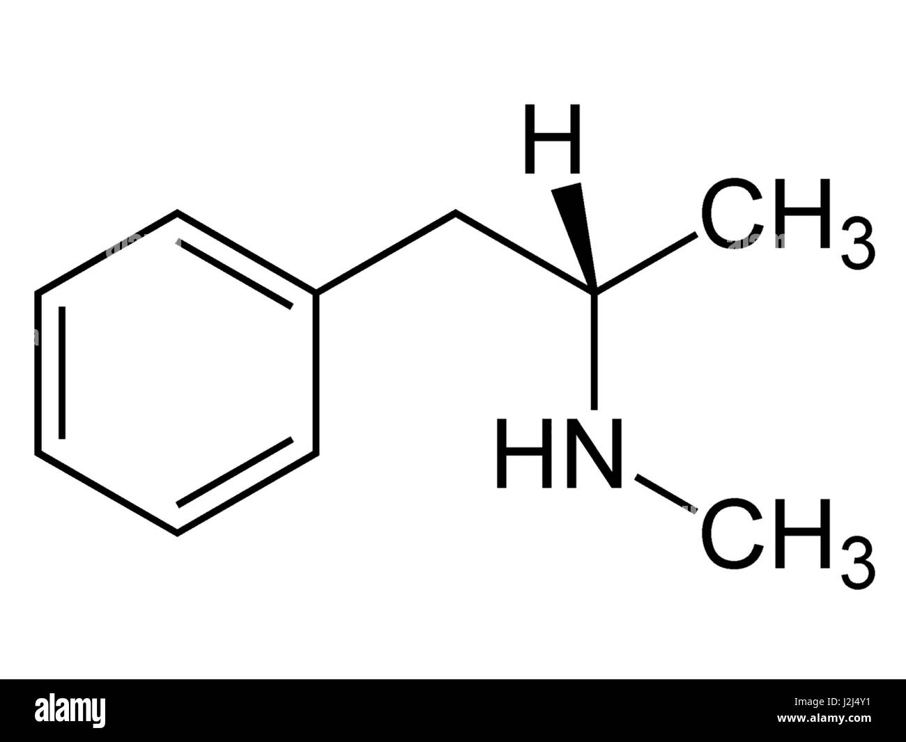 Structural formula of the methamphetamine crystal meth molecule. Stock Photo