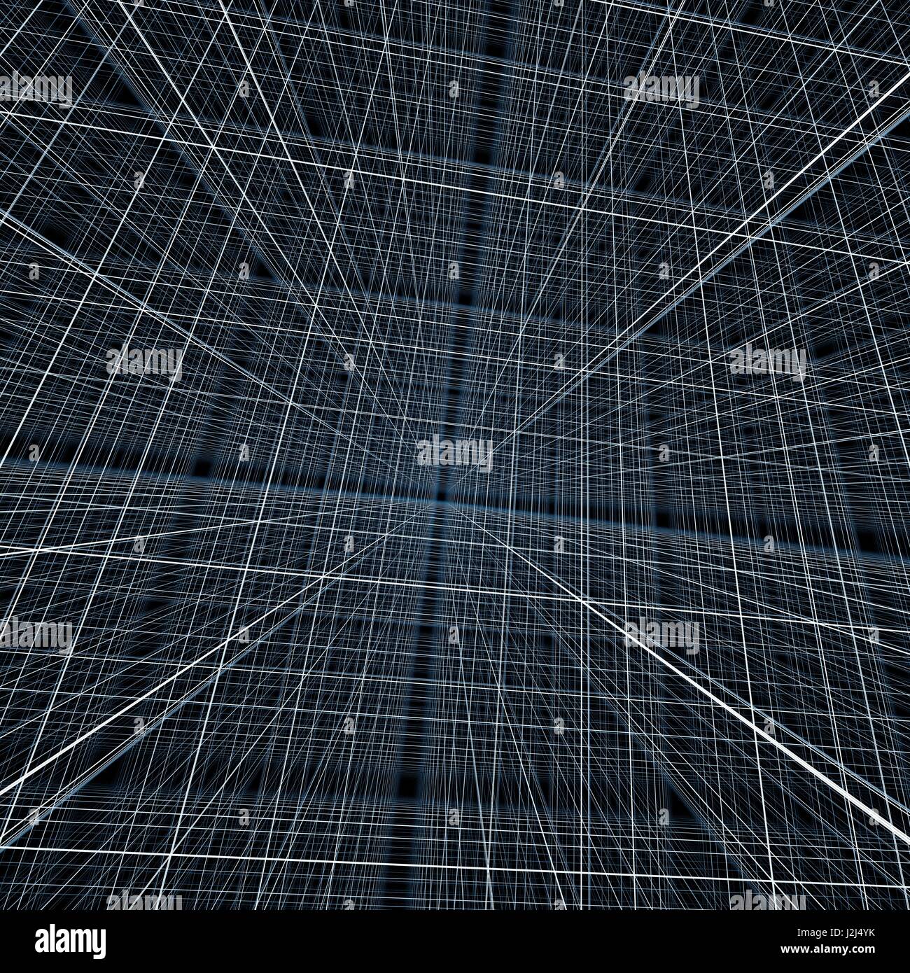 Grid matrix denoting 3d space, but evoking 4d space. Computer artwork ...