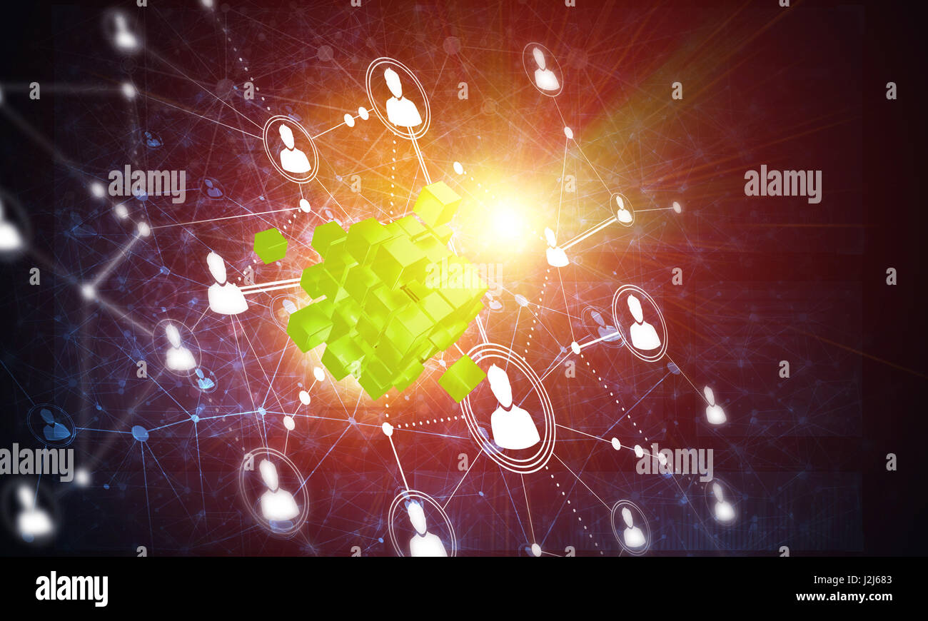 Concept of Internet and networking with digital cube figure on dark ...