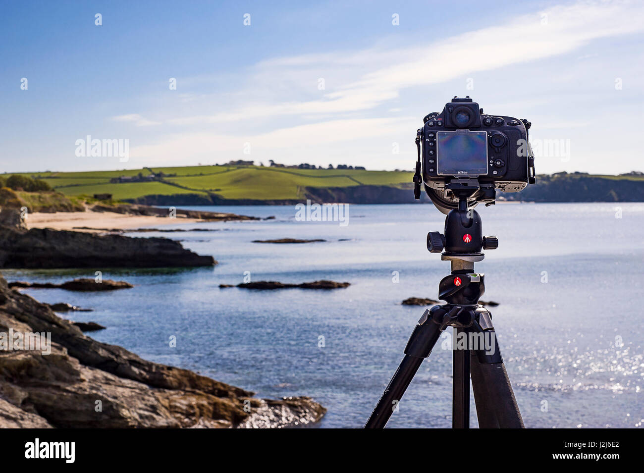 Nikon D800 and Manfrotto Tripod symbiotically working for great landscape photography. Stock Photo