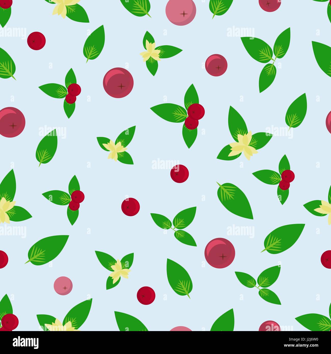 Summer seamless background with green leaves and red berries Stock ...