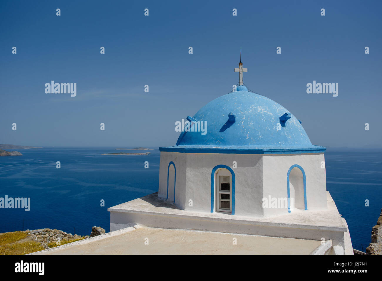 Dome of a church and wonderful view from the Old Town of Astypalea ...