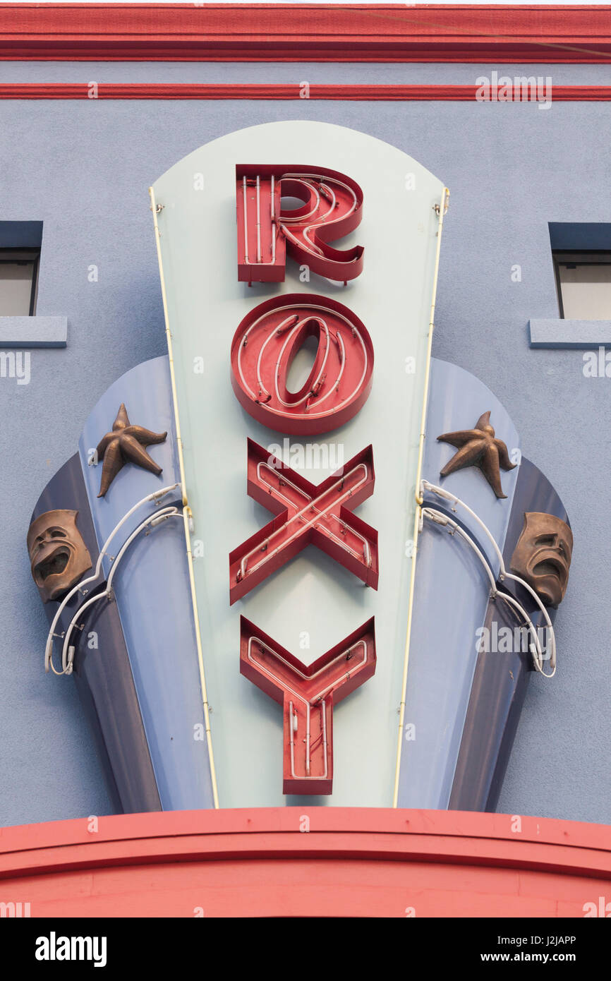 New Zealand, North Island, Wellington, Miramar, neon sign of the Roxy