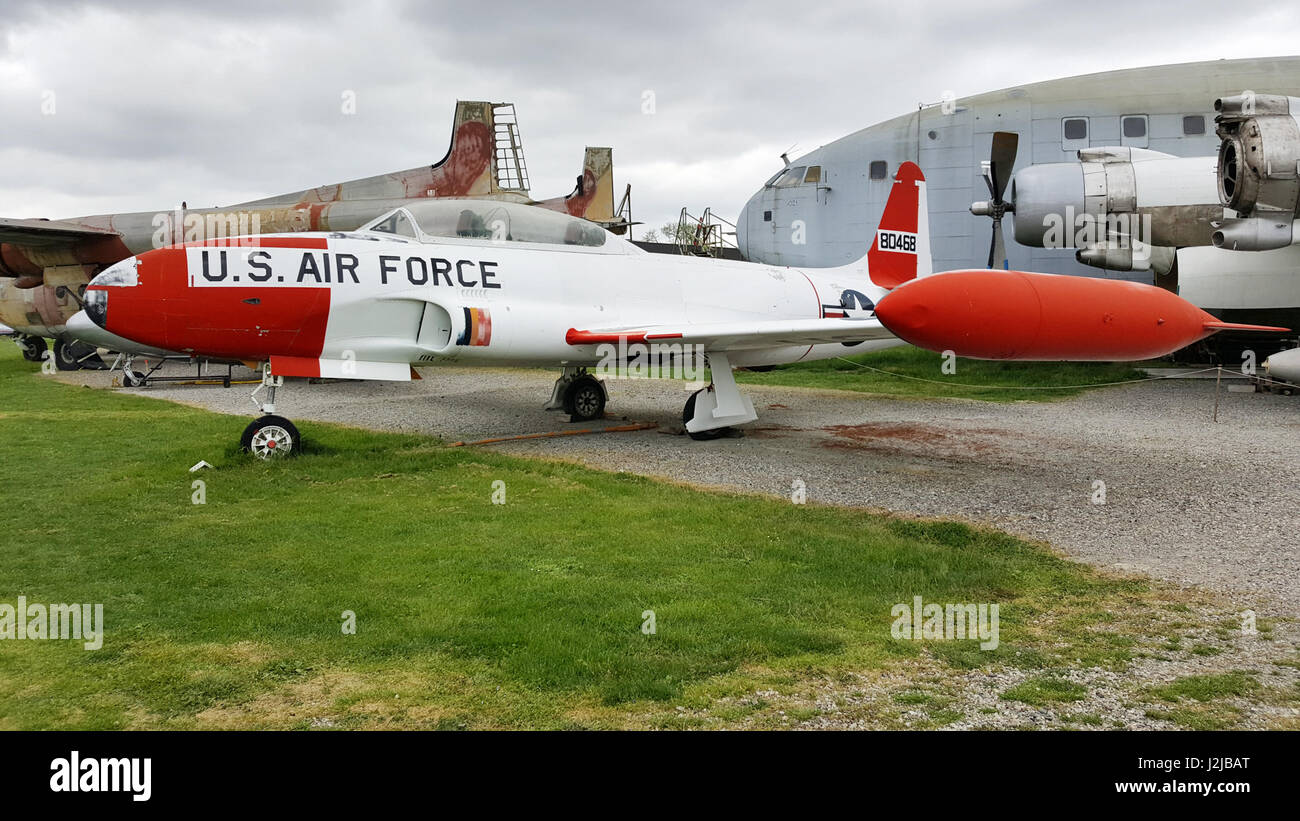 Lockheed T-33 T Bird exhibited by the association of the Ailes Anciennes de Toulouse in Blagnac, France. Stock Photo