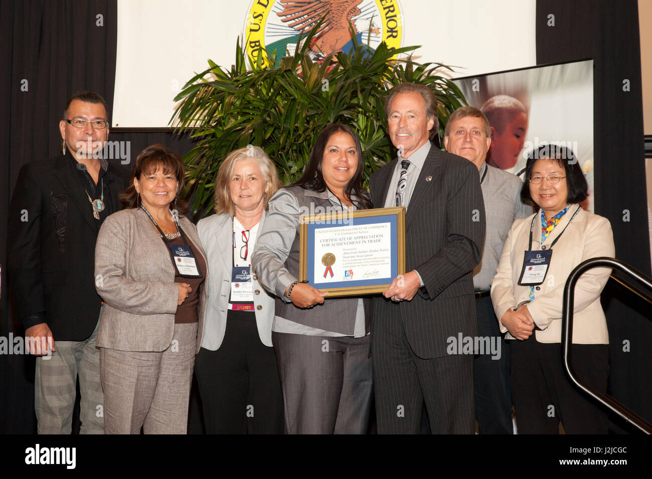 Support For Tribal Tourism Development Award presented by Don Chapman, Senior Advisor on Native American Affairs, Office of the Secretary, American Indian Alaska Native Tourism Assoc. Conference in Tulalip, WA. September 2010. Stock Photo