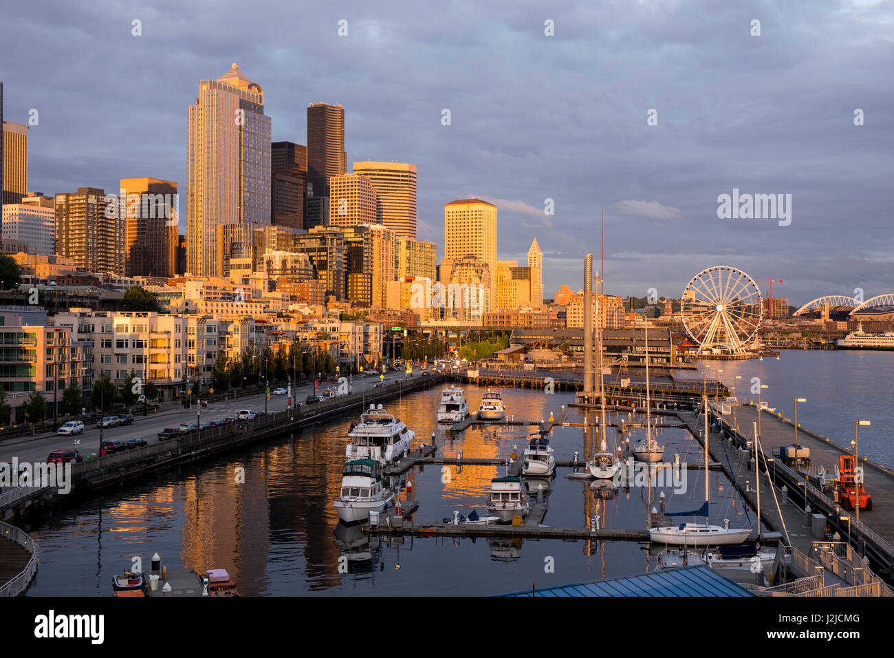 USA, Washington State, Seattle. Night time skyline from Pier 66 Stock Photo  - Alamy