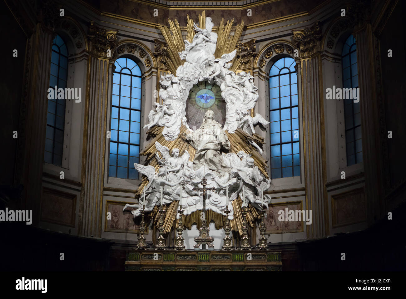 Assumption Of The Virgin Mary Into Heaven Baroque Marble Statue By Italian Sculptor Pietro Bracci 1739 1744 At The Main Altar Of The Naples Cathedral Duomo Di Napoli In Naples Campania Italy Stock