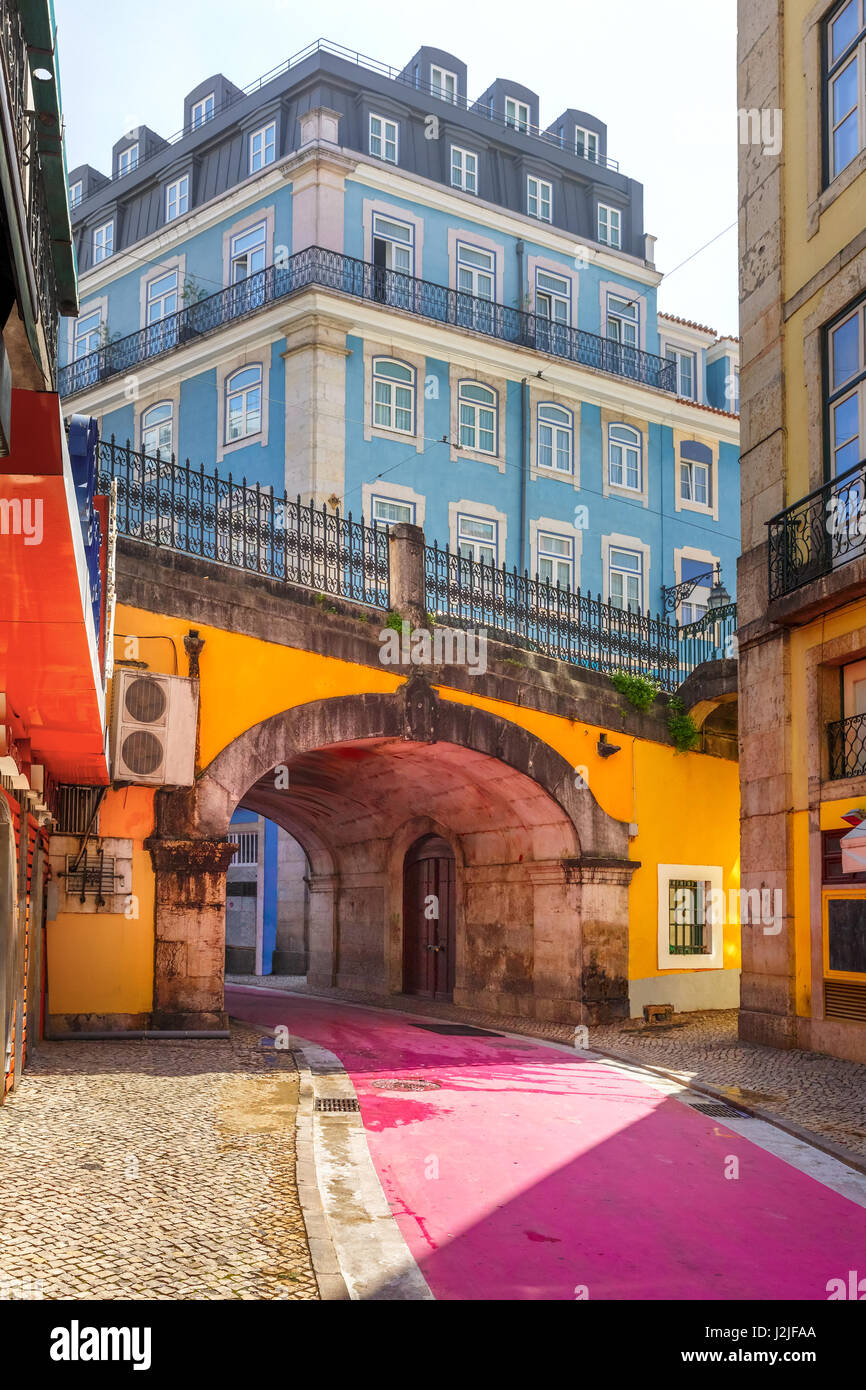 The famous Pink street in Lisbon, Portugal Stock Photo