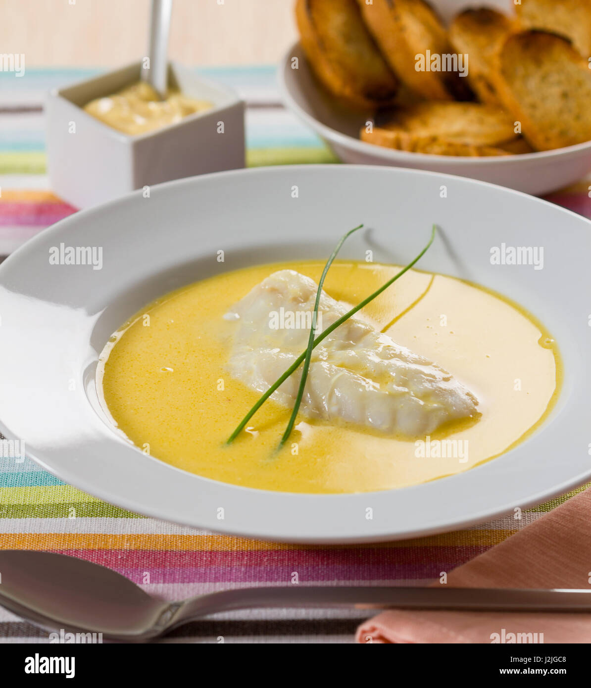 Bourride, a traditional French fish soup served with aioli garlic sauce Stock Photo Alamy