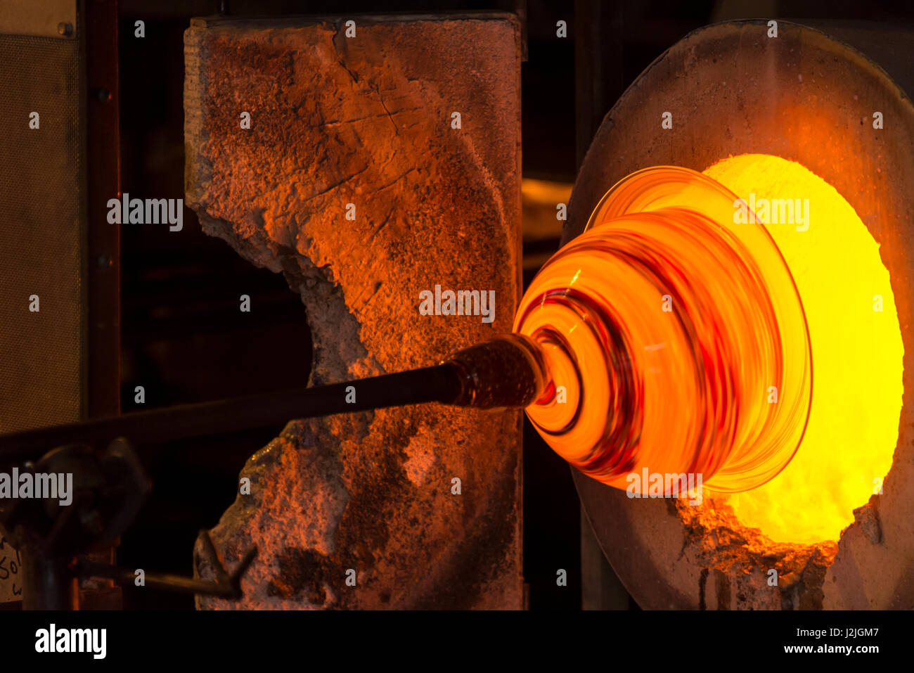 US, WA Glass blowing furnace with bowl in progress Stock Photo