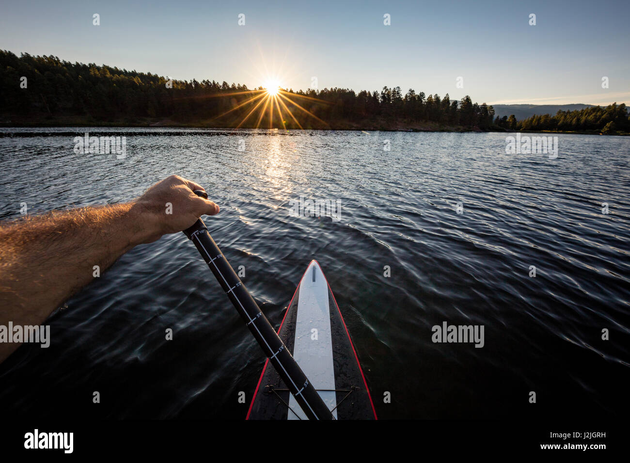 SUP Stand Up Paddle Board on Haviland Lake, Durango, Colorado Stock