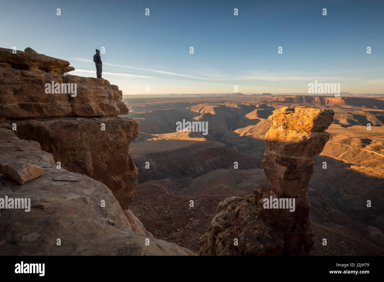 Whit Richardson enjoying the view from Muley Point, Utah. View from the edge of Bears Ears National Monument. Stock Photo