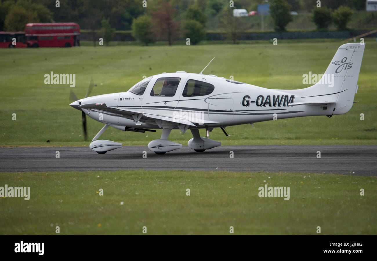 Cirrus SR20 GTS G3 aricraft takes off, North Weald Airfield Stock Photo