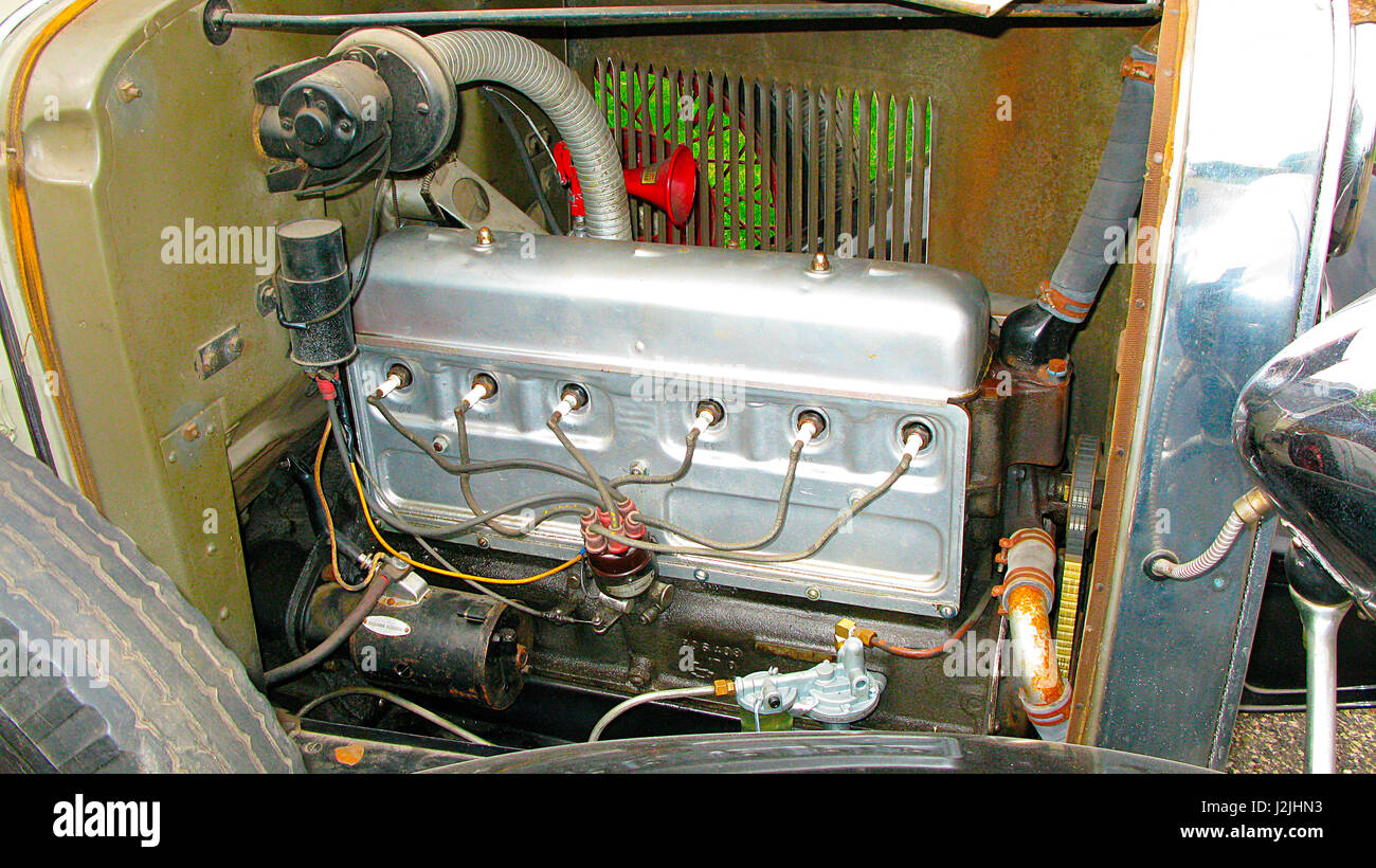 USA, Wisconsin, 1930 Chevrolet Independence AE 4 Door Sedan, Engine Detail (PR) Stock Photo