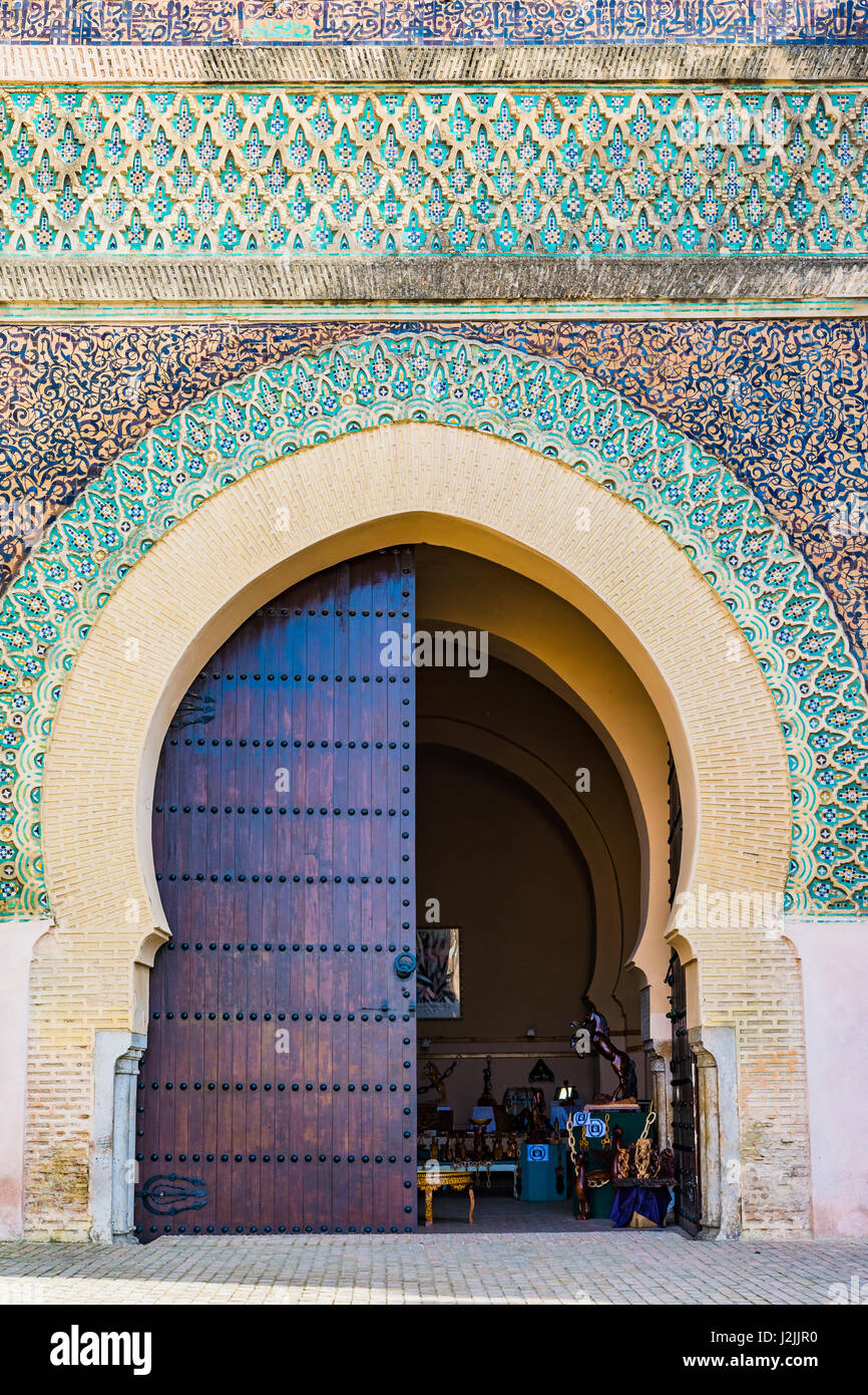Bab Mansour Gate, a tourist attraction and landmark of the city, Meknes, Morocco, North Africa Stock Photo