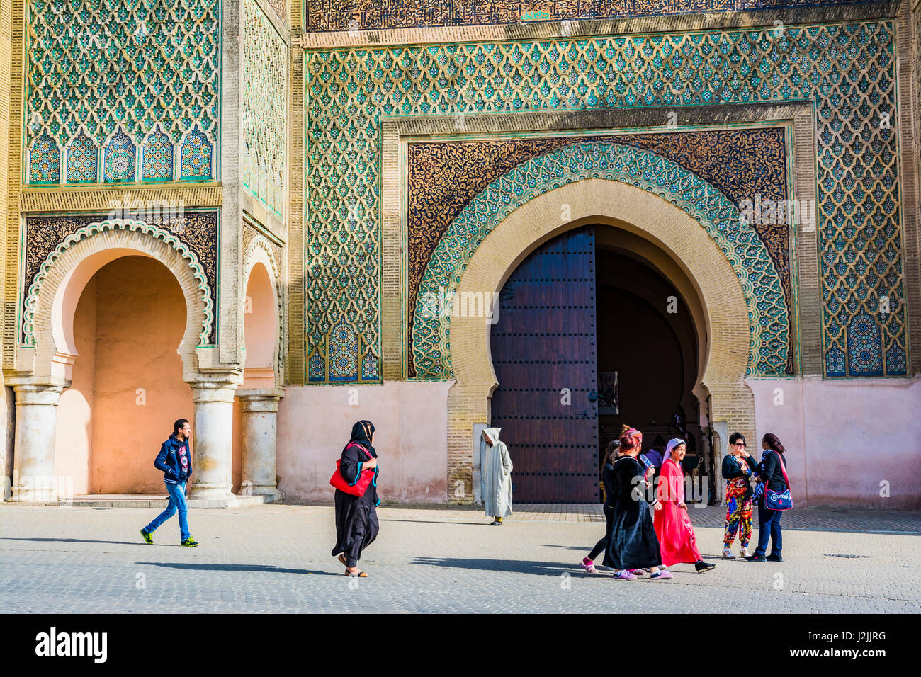 Bab Mansour Gate, a tourist attraction and landmark of the city, Meknes, Morocco, North Africa Stock Photo