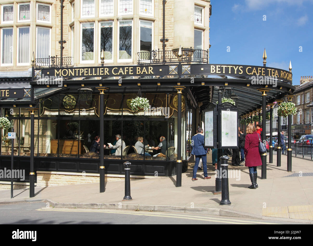 The Montpellier Cafe Bar, otherwise known as Betty's Tea Rooms.  Montpellier district of Harrogate, North Yorkshire, England, UK, on a summer day. Stock Photo