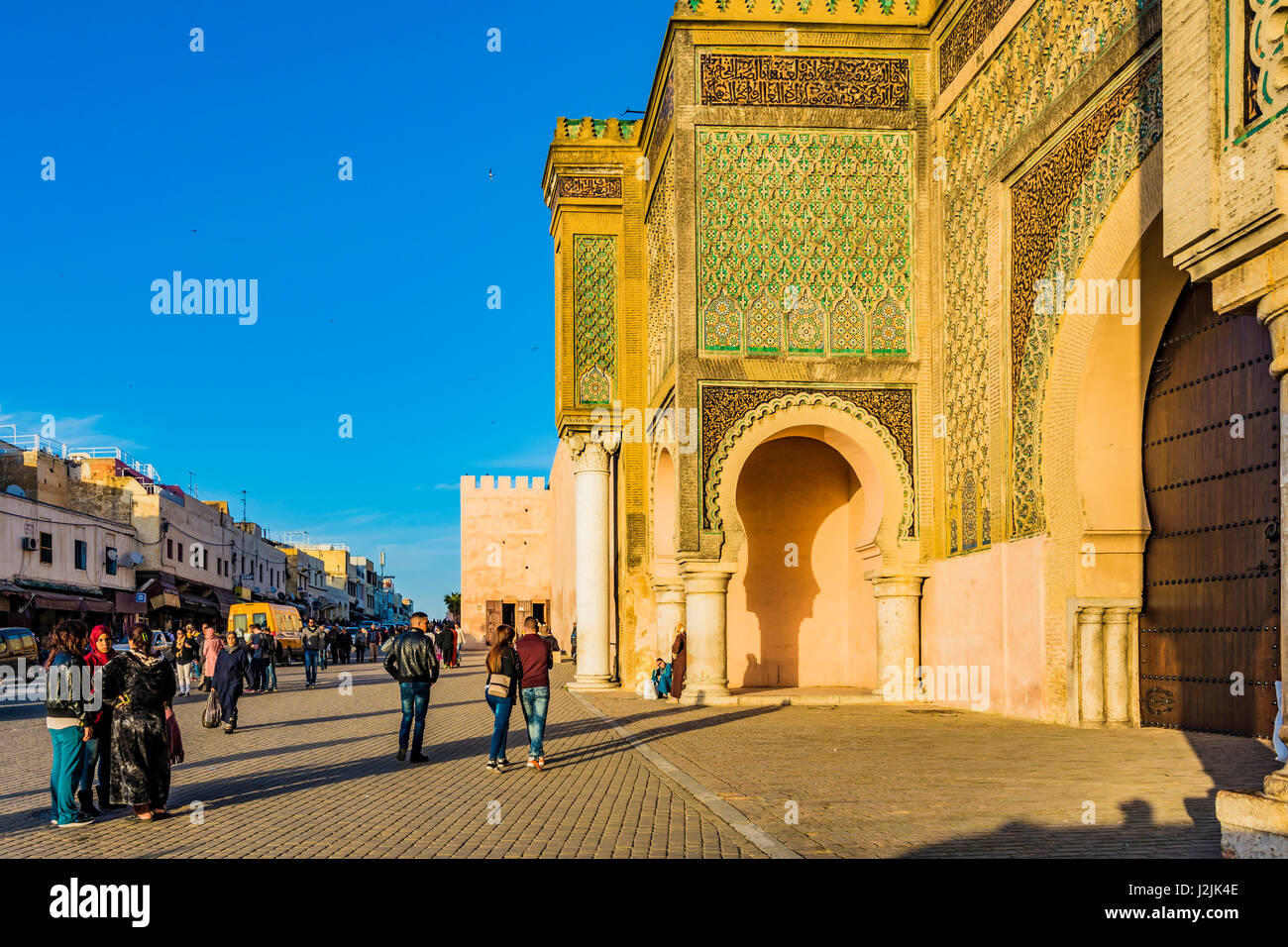 Detail. Bab Mansour Gate, seen from the place El Hedhim, Meknes, Morocco, North Africa Stock Photo