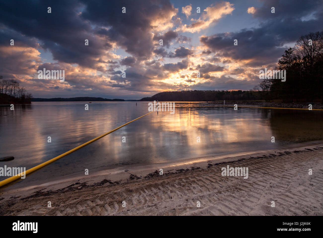 Keith Bridge Park is located on Lake Lanier on the west side of Gainesville, GA off Old Keith Bridge Road.  The park has several amenities including boat a boat dock, picnic area, and a beach.  It can be effectively photographed at sunrise and sunset dependant upon the water level in Lake Lanier. Stock Photo