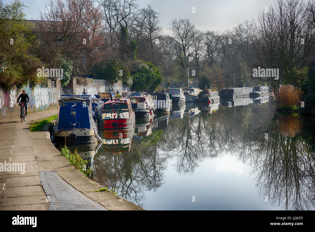 Regents Canal at the side of Victoria Park, Bow in Greater London. Stock Photo