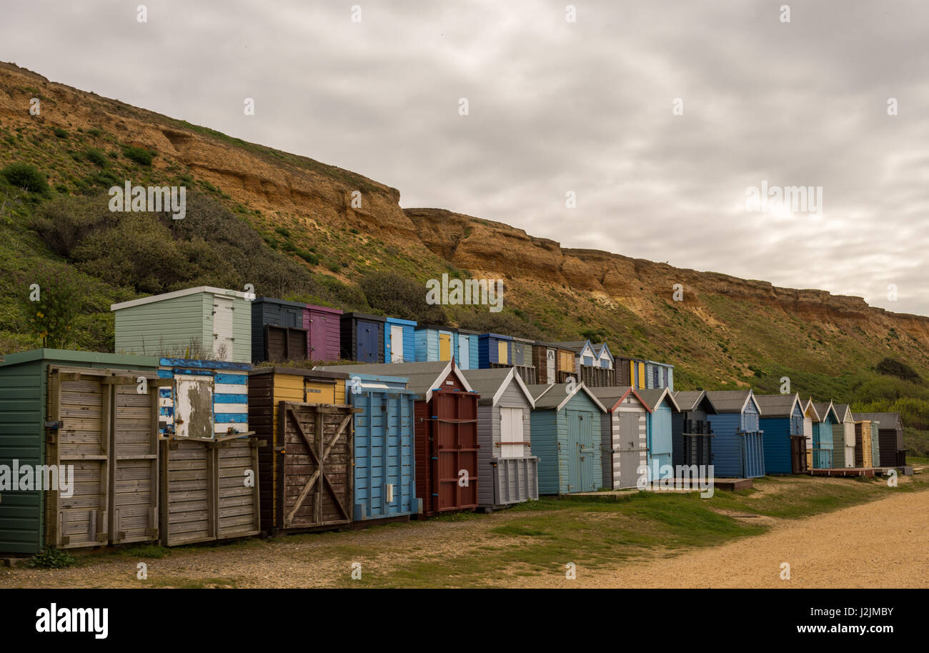 Beach huts in Barton on Sea in the UK Stock Photo Alamy