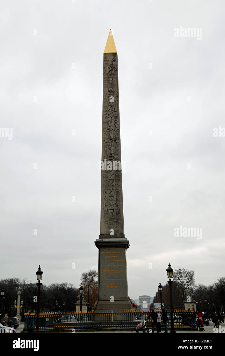 Luxor Obelisk (French: Obélisque de Louxor) sits in the  Place de la Concorde, Paris, France. Gifted from Egypt, it is many thousands of years old. Stock Photo