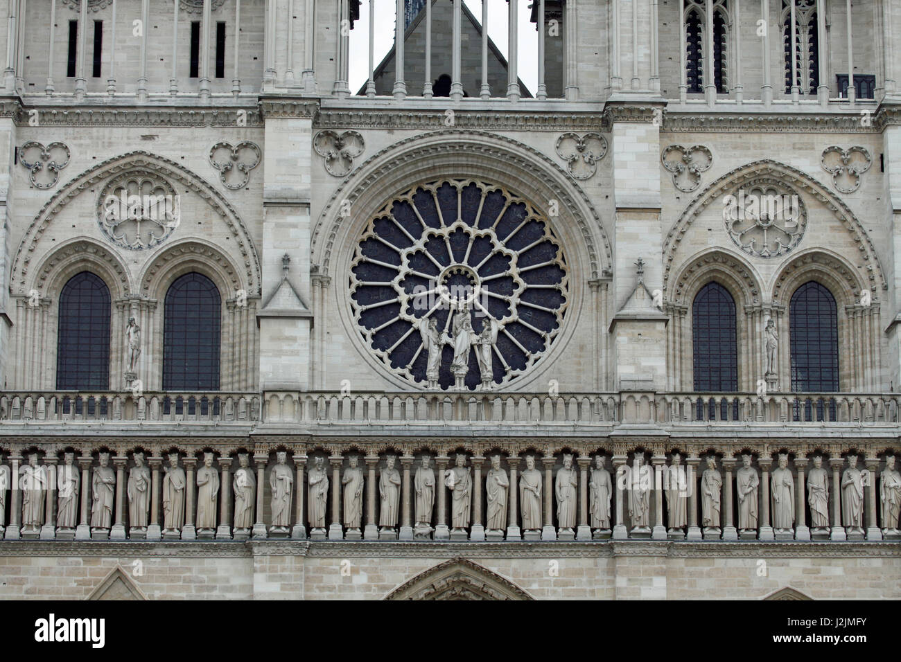 First floor of the West side of the Notre Dame de Paris ('Our Lady of Paris'), a medieval catholic cathedral. Stock Photo