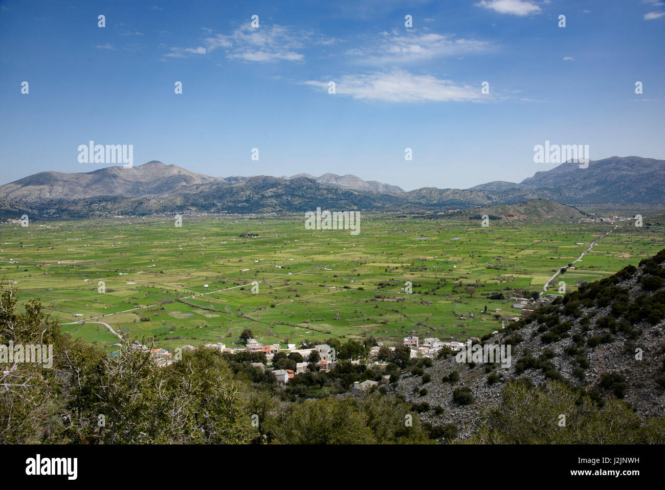 Lasithi Plateau from Dikti Mountains, Crete. Stock Photo